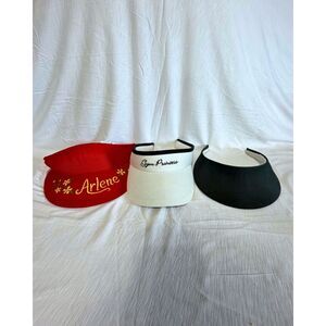 Vintage Sun Visor Lot of 3 Cotton Hats Hand Painted - Red White Black